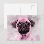 Roze Pug Dog Waterverf Portret 02 Briefkaart (Voorkant / Achterkant)