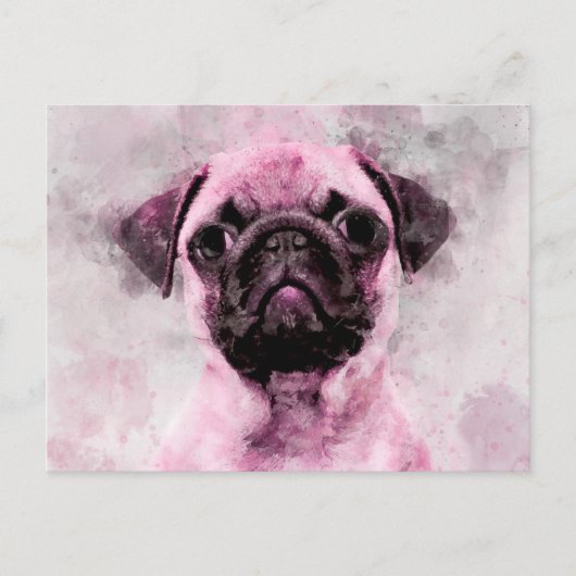 Roze Pug Dog Waterverf Portret 02 Briefkaart (Voorkant)