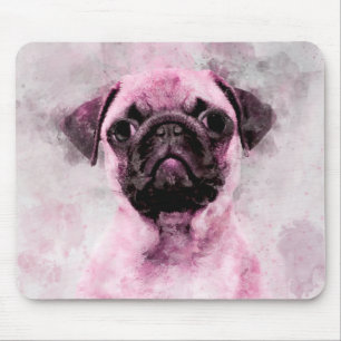 Roze Pug Dog Waterverf Portret 02 Muismat