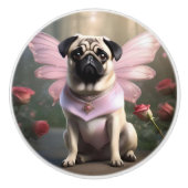 Roze Pug Fairy, Keramische Knop (Voorkant)