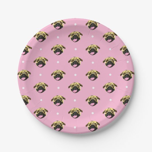 Roze Pug Papieren Borden Bordje (Voorkant)