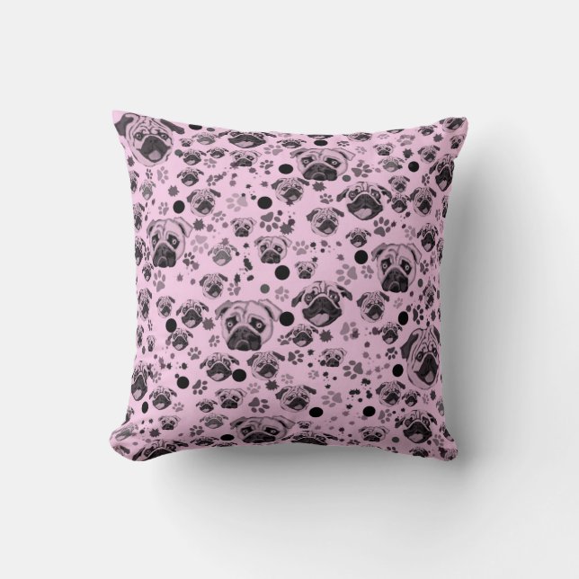 Roze Pug Print Kussen (Voorkant)