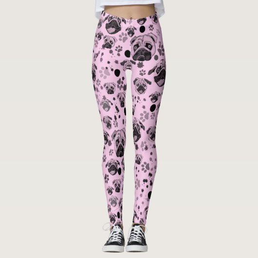 Roze Pug Print Leggings (Voorkant)