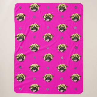 Roze Pug Sherpa Dekbed Deken