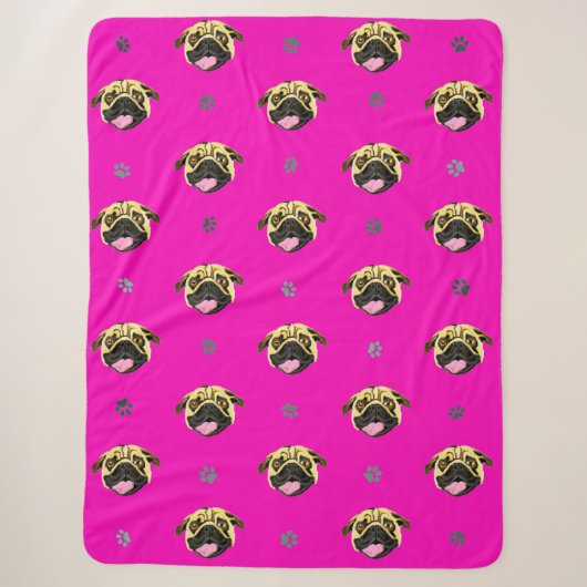 Roze Pug Sherpa Dekbed Deken (Voorkant)
