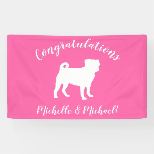 Roze Pug Silhouette Puppy Baby shower Spandoek (Horizontaal)