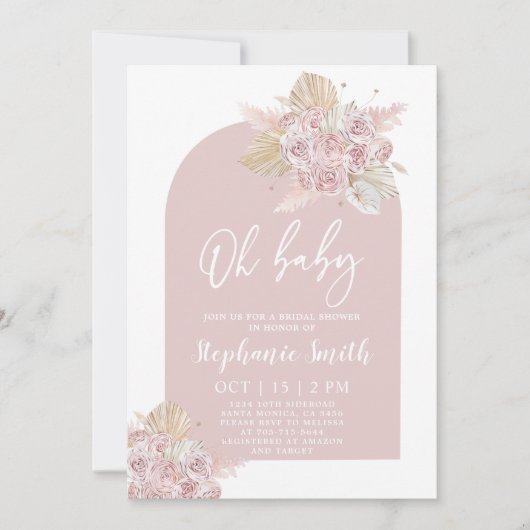 Roze puin Pampas Grass Baby shower Invitation Kaart (Voorkant)