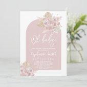 Roze puin Pampas Grass Baby shower Invitation Kaart (Staand voorkant)