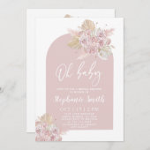 Roze puin Pampas Grass Baby shower Invitation Kaart (Voorkant / Achterkant)
