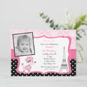 Roze puinhoop in Parijs Fotodag uitnodiging (Staand voorkant)