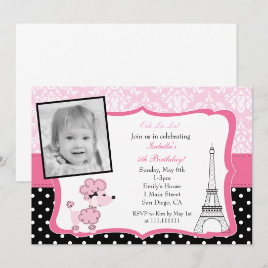 Roze puinhoop in Parijs Fotodag uitnodiging (Voorkant / Achterkant)