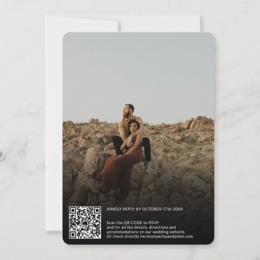 Roze puistjes 3 foto's qr code bruiloft kaart (Achterkant)