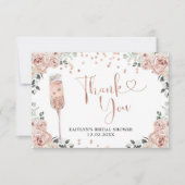 Roze puisty Roos Petals en Prosecco Hartelijk dank Bedankkaart (Voorkant)