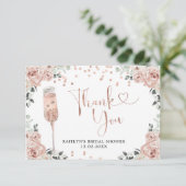 Roze puisty Roos Petals en Prosecco Hartelijk dank Bedankkaart (Staand voorkant)