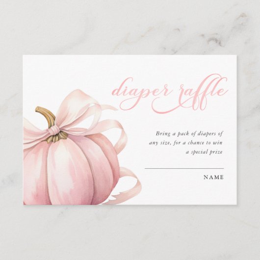 Roze Pumpkin Bow Baby shower Luier Raffle Informatiekaartje (Voorkant)