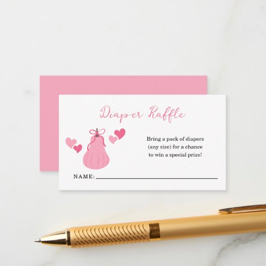 Roze Pumpkin Bow Girl Baby shower Luier Raffle Informatiekaartje (Voorkant / Achterkant in situ)