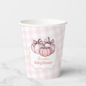 Roze Pumpkin Bow Girl Baby shower Papieren Bekers (Achterkant)