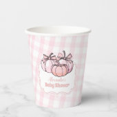 Roze Pumpkin Bow Girl Baby shower Papieren Bekers (Voorkant)