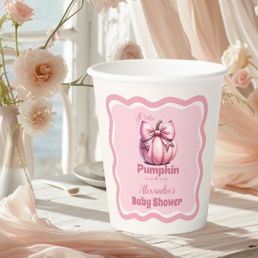 Roze Pumpkin Bow Girl Baby shower Papieren Bekers