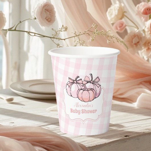 Roze Pumpkin Bow Girl Baby shower Papieren Bekers