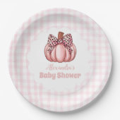 Roze Pumpkin Bow Girl Baby shower Papieren Bordje (Voorkant)