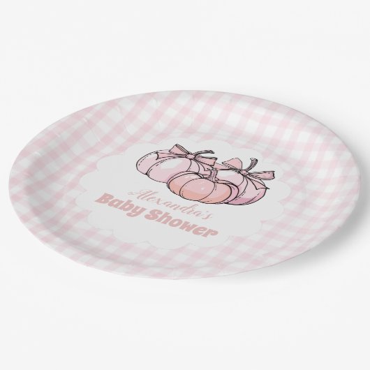 Roze Pumpkin Bow Girl Baby shower Papieren Bordje (Gekanteld)