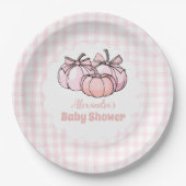 Roze Pumpkin Bow Girl Baby shower Papieren Bordje (Voorkant)