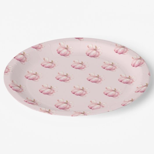Roze Pumpkin Bow Girl Baby shower Papieren Bordje (Gekanteld)