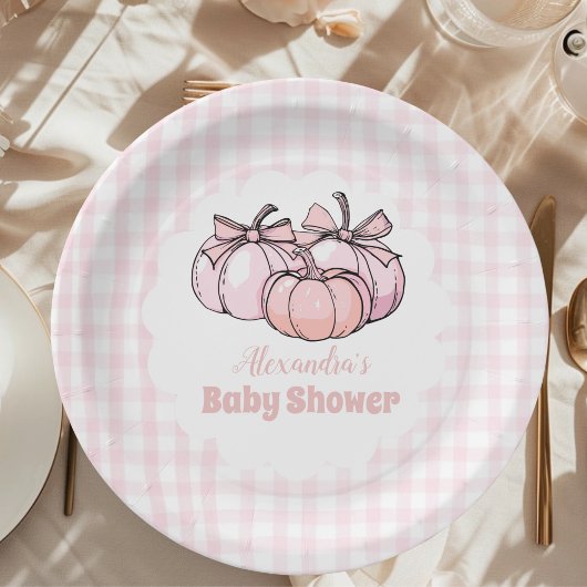 Roze Pumpkin Bow Girl Baby shower Papieren Bordje