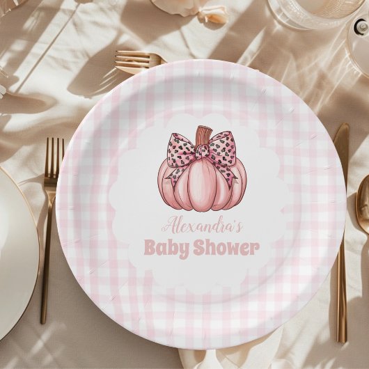 Roze Pumpkin Bow Girl Baby shower Papieren Bordje
