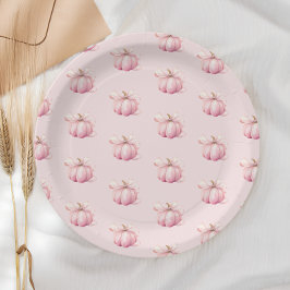 Roze Pumpkin Bow Girl Baby shower Papieren Bordje