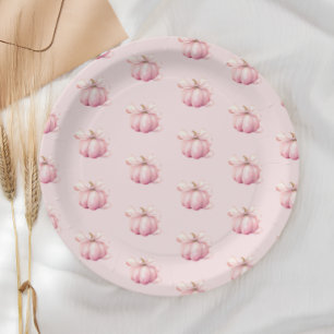 Roze Pumpkin Bow Girl Baby shower Papieren Bordje