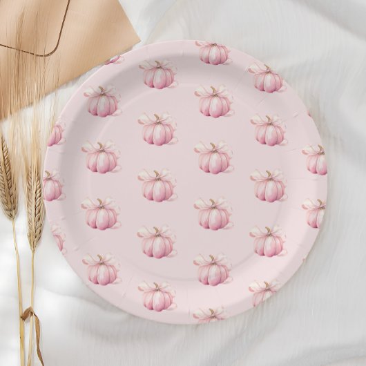 Roze Pumpkin Bow Girl Baby shower Papieren Bordje