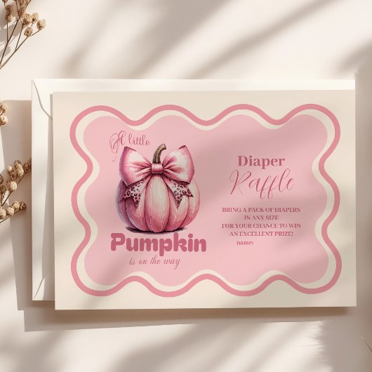 Roze Pumpkin Bow Girl Baby shower Raffle Diapper Informatiekaartje