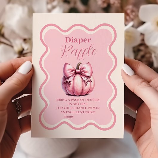 Roze Pumpkin Bow Girl Baby shower Raffle Diapper Informatiekaartje