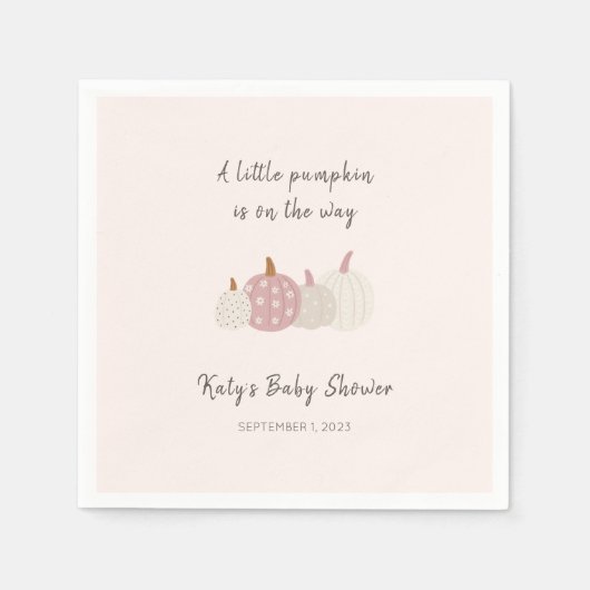 Roze Pumpkin Fall Baby Douche Meisje Cocktail serv Servet (Voorkant)