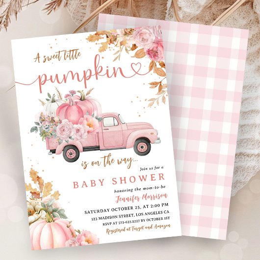 Roze Pumpkin Truck Baby shower Girl Little Pimpkin Kaart