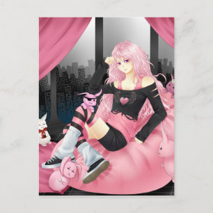 Roze punk anime briefkaart