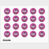 roze punk doodshoofd beker cupcake ronde sticker (Vel)
