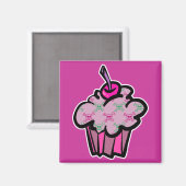 roze punk doodshoofd cupcake magneet (Voorkant / Achterkant)