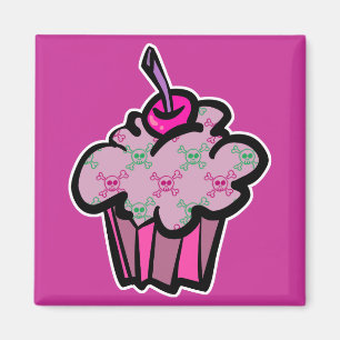 roze punk doodshoofd cupcake magneet