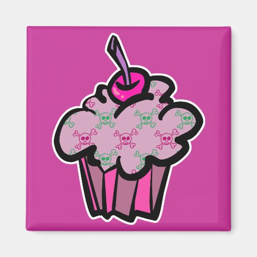 roze punk doodshoofd cupcake magneet (Voorkant)