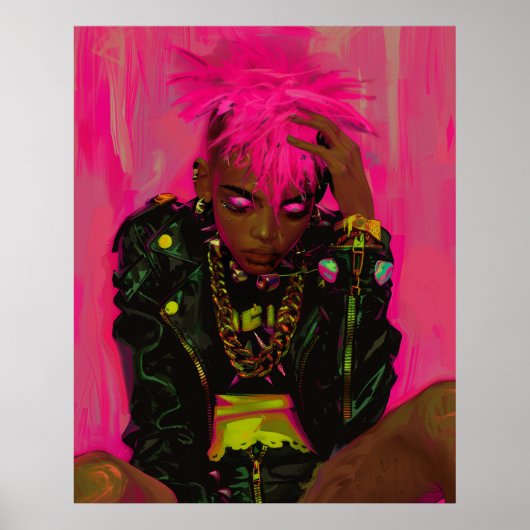 Roze Punk Graffiti Poster met AR Ele (Voorkant)