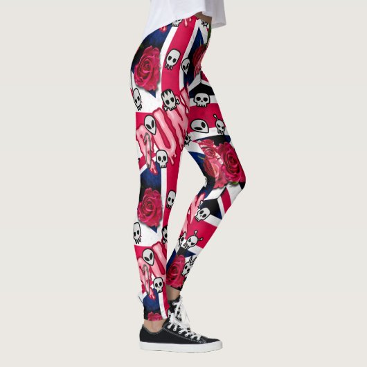 Roze Punk Grunge Union Jack met emoji's en Rozen Leggings (Rechts)