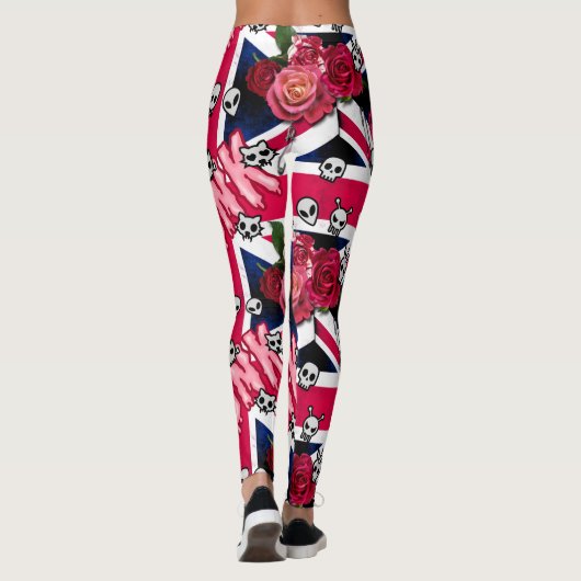 Roze Punk Grunge Union Jack met emoji's en Rozen Leggings (Achterkant)