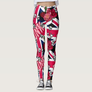 Roze Punk Grunge Union Jack met emoji's en Rozen Leggings