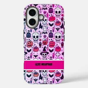 Roze Punk Halloween Trick or treat Custom Name iPhone 16 Hoesje