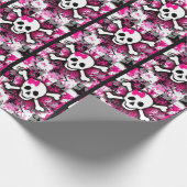 Roze Punk meisjesschedel Cadeaupapier (Hoek)