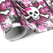 Roze Punk meisjesschedel Cadeaupapier (Rol Hoek)