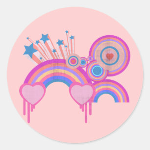Roze Punk Regenboog Sterren en Spiralen Ronde Sticker